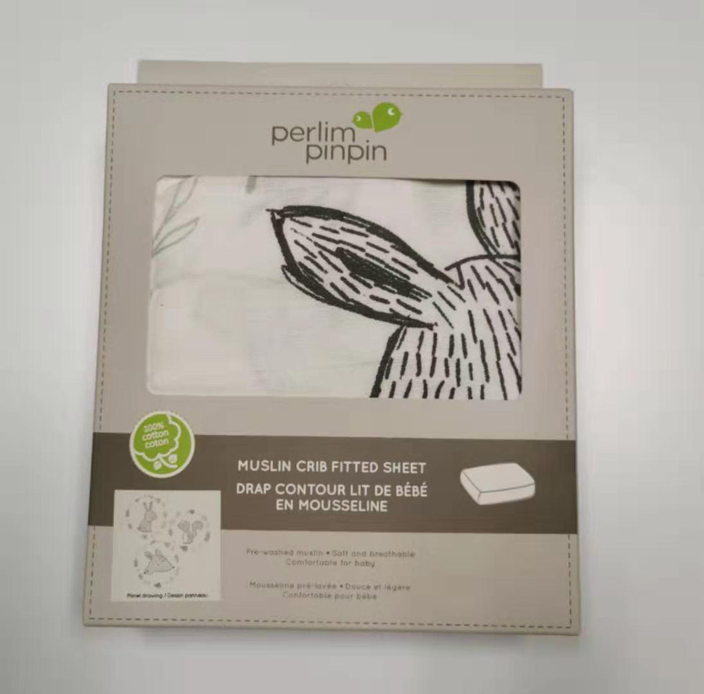 Perlim Pin Pin Crib Fitted Sheet Cotton Muslin Forest