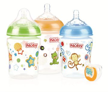 Nuby Natural Touch 9 oz. 3-Pack Bottles with Bonus Pacifier - Yellow