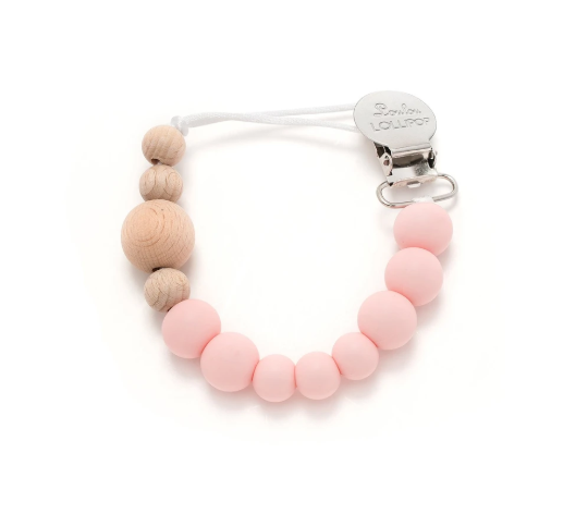 Loulou Lollipop Silicone & Wood Pacifier Clip - Delicate Pink