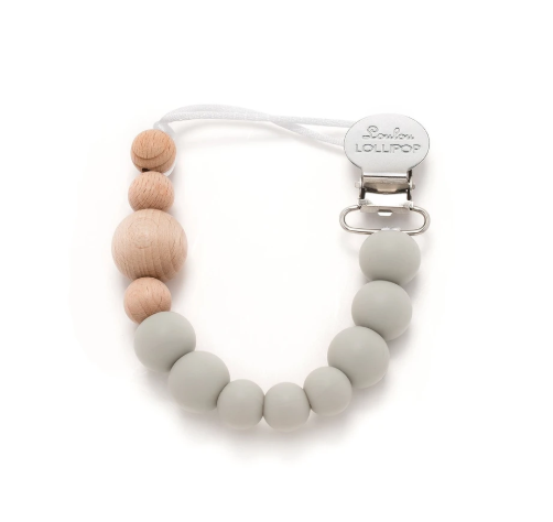 Loulou Lollipop Silicone & Wood Pacifier Clip - Cool Gray