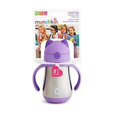 Munchkin Cool Cat Stainless Steel Purple Straw Cup 8oz