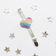 Mally Leather Pacifier Clip - Pastel Rainbow Heart