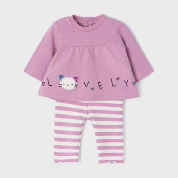 Mayoral Baby Cat Print Outfit - Mauve 2705