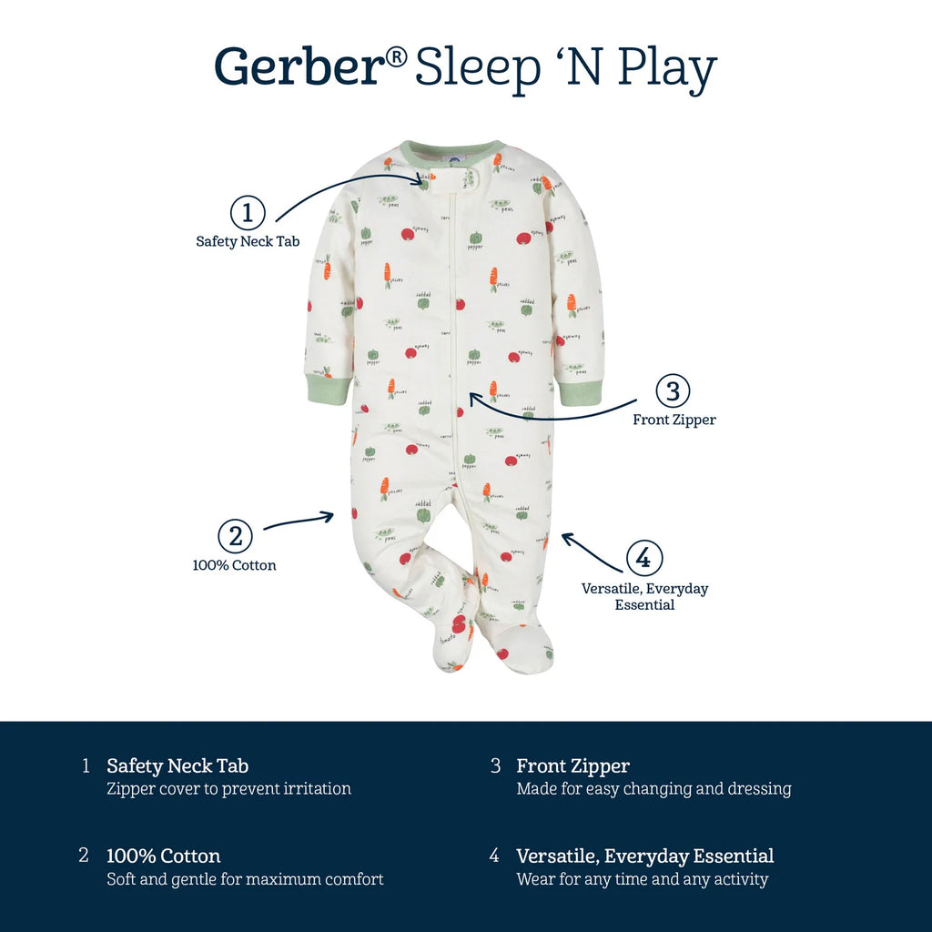 Gerber Sleep N Play Footie - Neutral Veggies