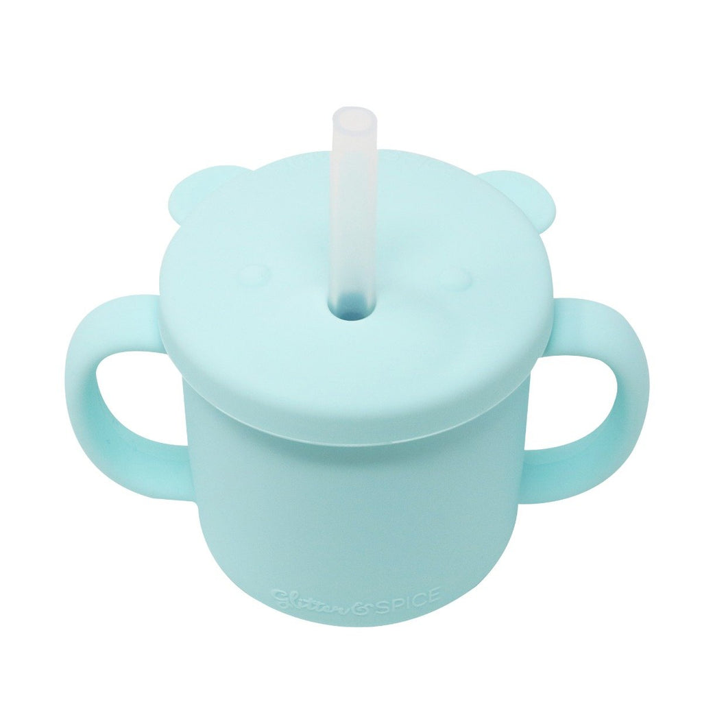 Glitter & Spice Grow with Me Silicone Bear Cup – Seafoam