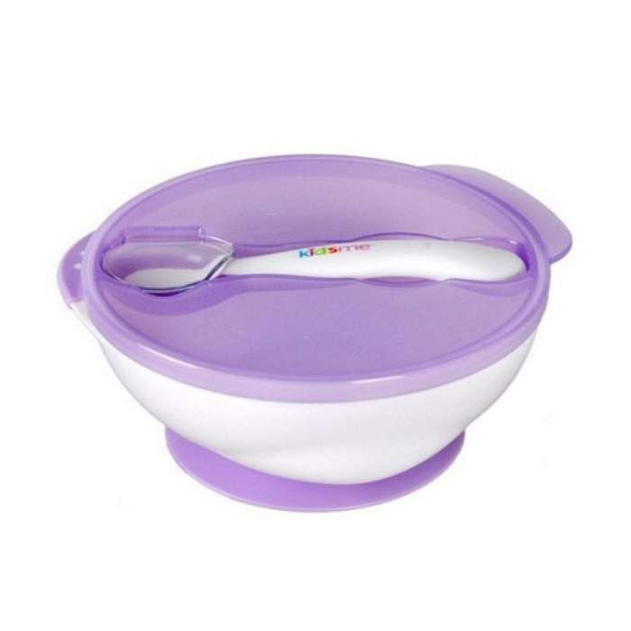 Kidsme Suction Bowl Set With Ideal Temperature Spoon Lavender