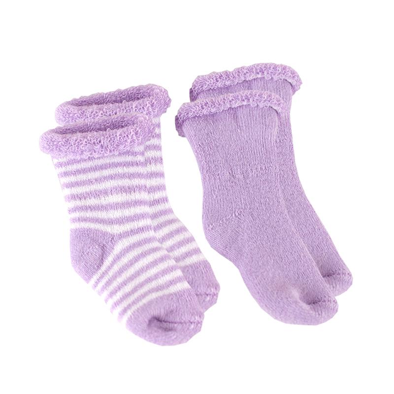 Kushies Baby Socks - Lilac Stripe Solid 0-3m