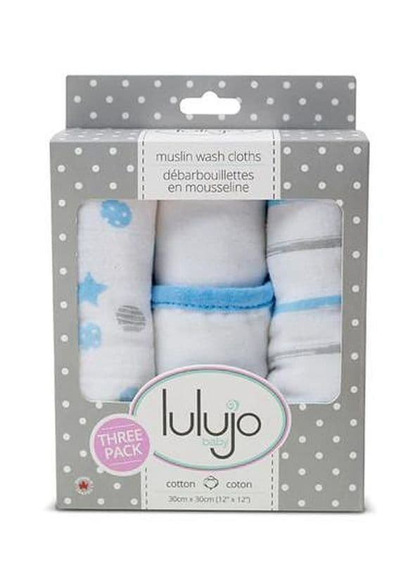 Lulujo Muslin Wash Cloths 3pk - Blue