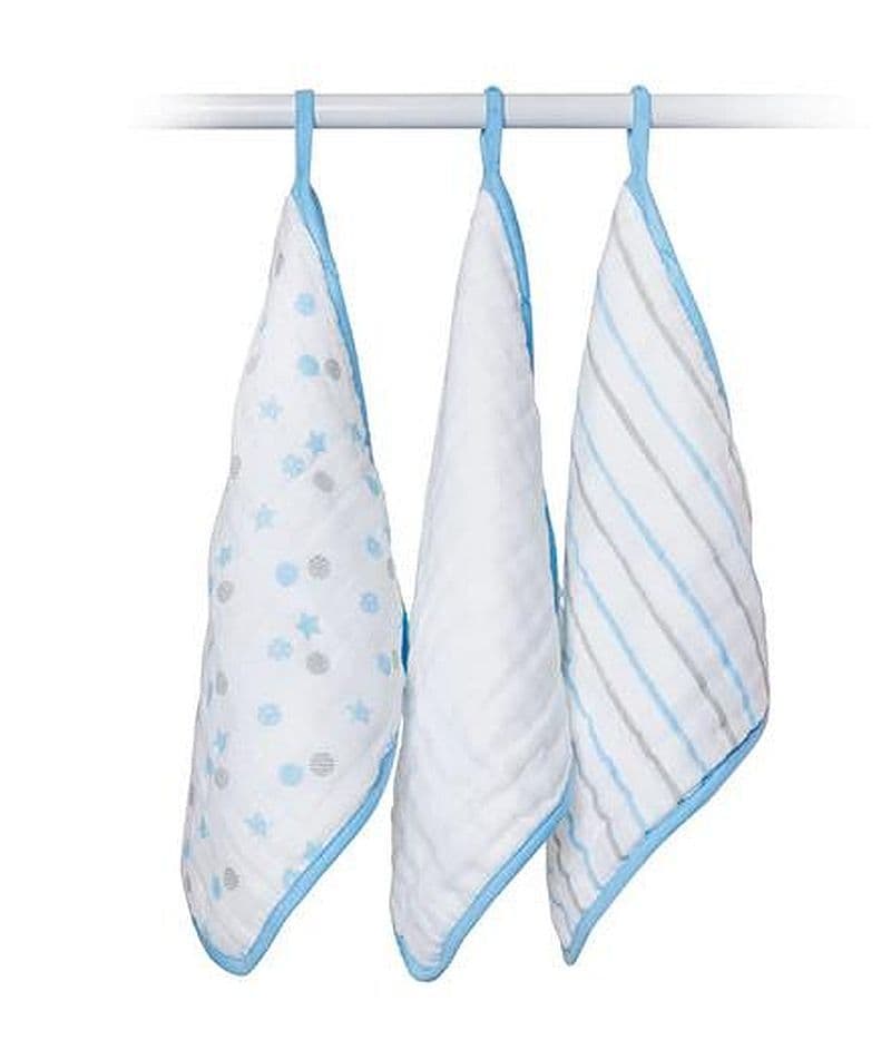 Lulujo Muslin Wash Cloths 3pk - Blue