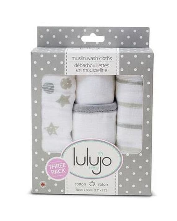 Lulujo Muslin Wash Cloths 3pk - Grey