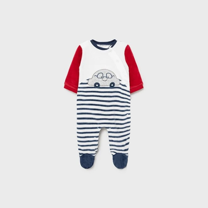 Mayoral Velour Romper - Red Sleeves with Car (2685-45)