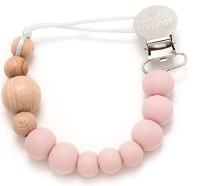 Loulou Lollipop Colour Pop Silicone & Wood Pacifier Clip - Pink Quartz