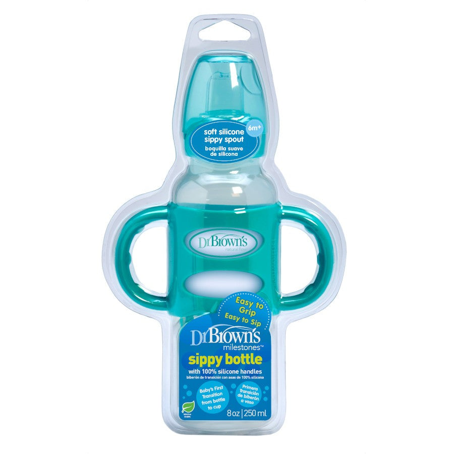 Dr. Brown’s Milestones™ Sippy Bottle with Silicone Handles - Turquoise 8oz/250ml (SB81059-CA-P3)
