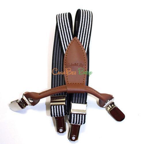 Liv& Lily Suspenders Black& White Striped - CanaBee Baby