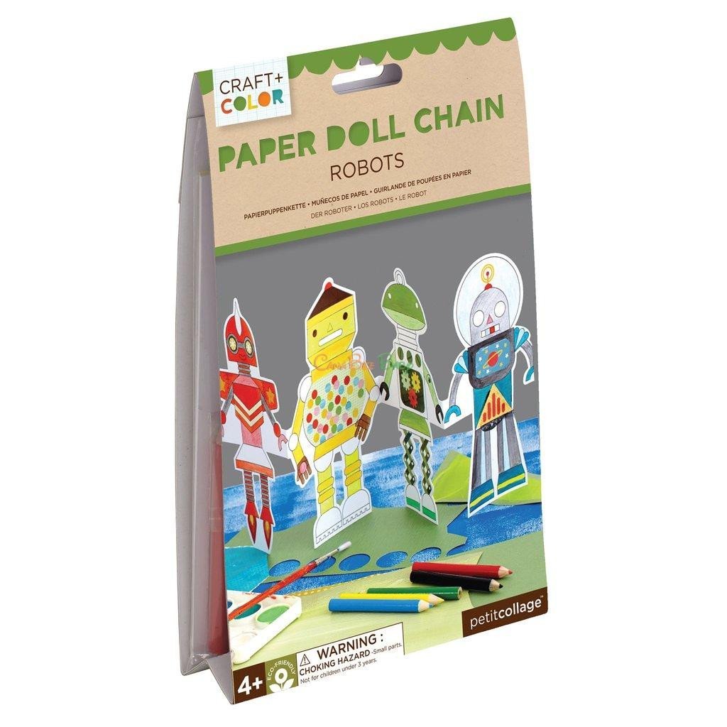 Petit Collage Robots Paper Doll Chain Craft & Color - CanaBee Baby